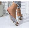 Luxury Gold Silver High Heels Sandals Women 2025 Slip On Square Toe Summer Slippers Woman Plus Size 43 Thin Heeled Party Shoes