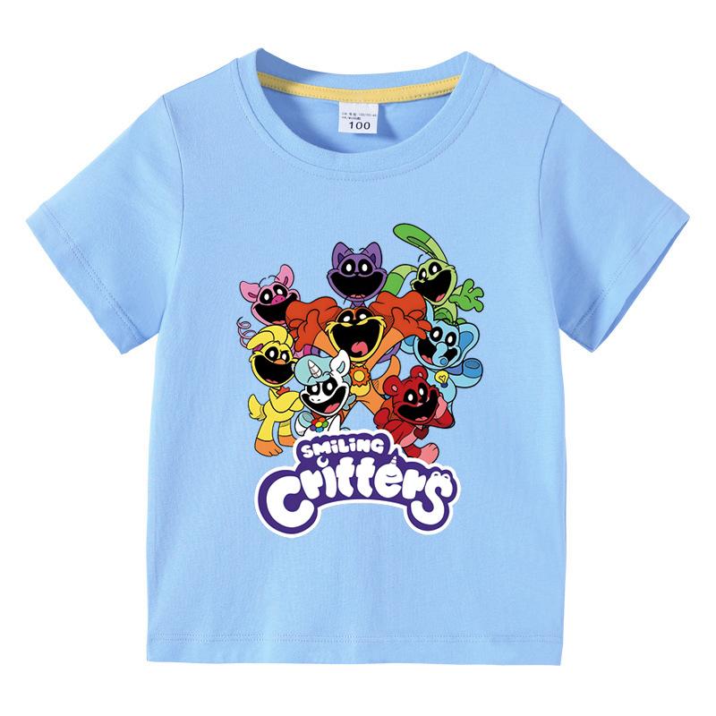 Smiling Critters Children's Clothing Kawaii Cartoon Funny T-Shiirt Boys Short Sleeve Fashion Tops 3-14Years Kids Summer Clothes