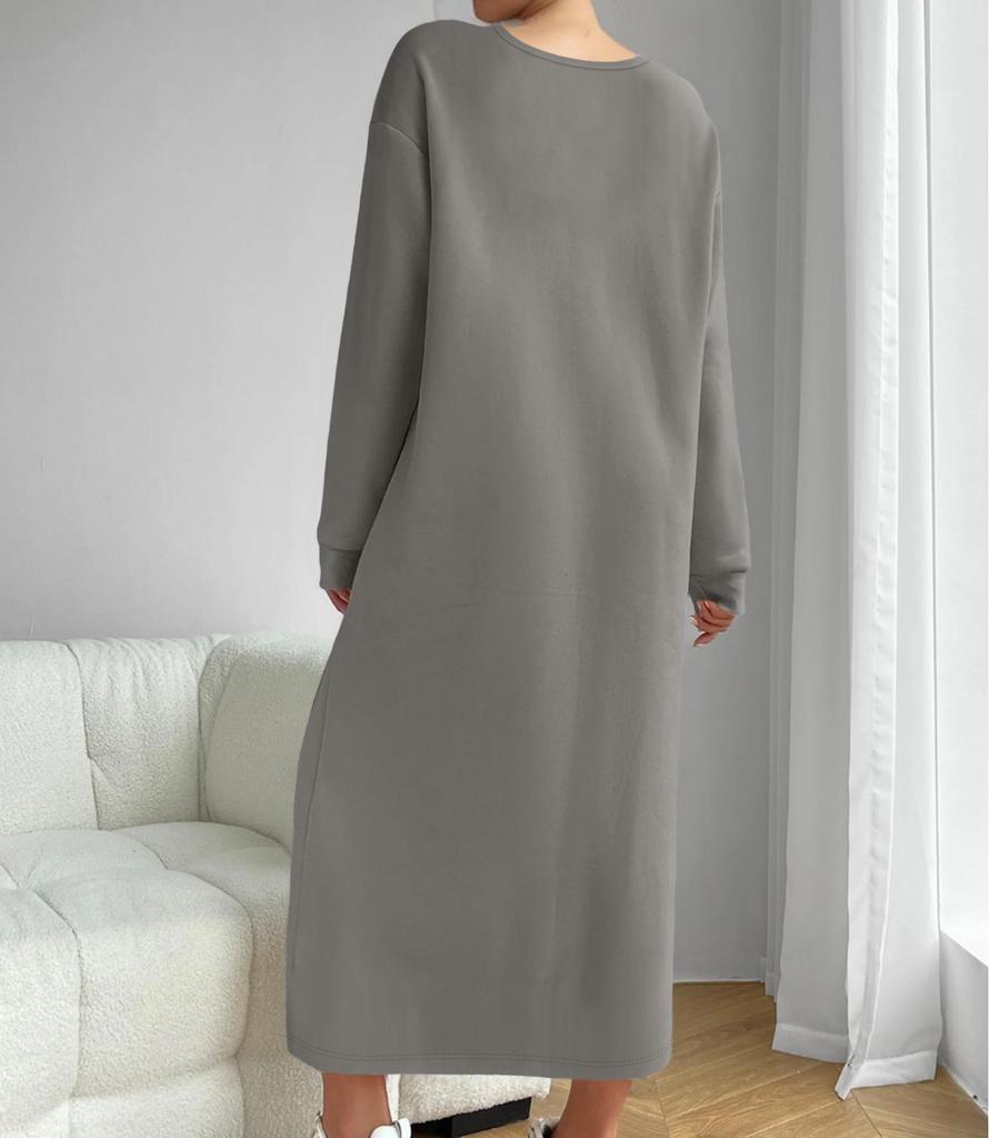 2025 Autumn/Winter Casual High-End Long-Sleeved Solid Color Round Neck Sweatshirt Dress