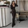 Knit Slim Round Neck Hollow Out Women Dress Summer Solid Soft Long Sleeves Lady Robe