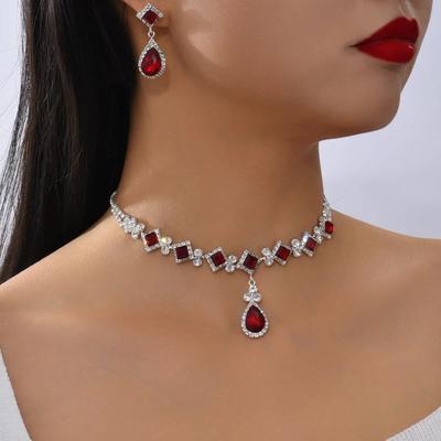 3-teiliges Damen-Set mit Krallenkette, geometrischer Tropfen-Ohrring und Halskette, Hochzeitsbankett, Party, Urlaubsgeschenk 8056