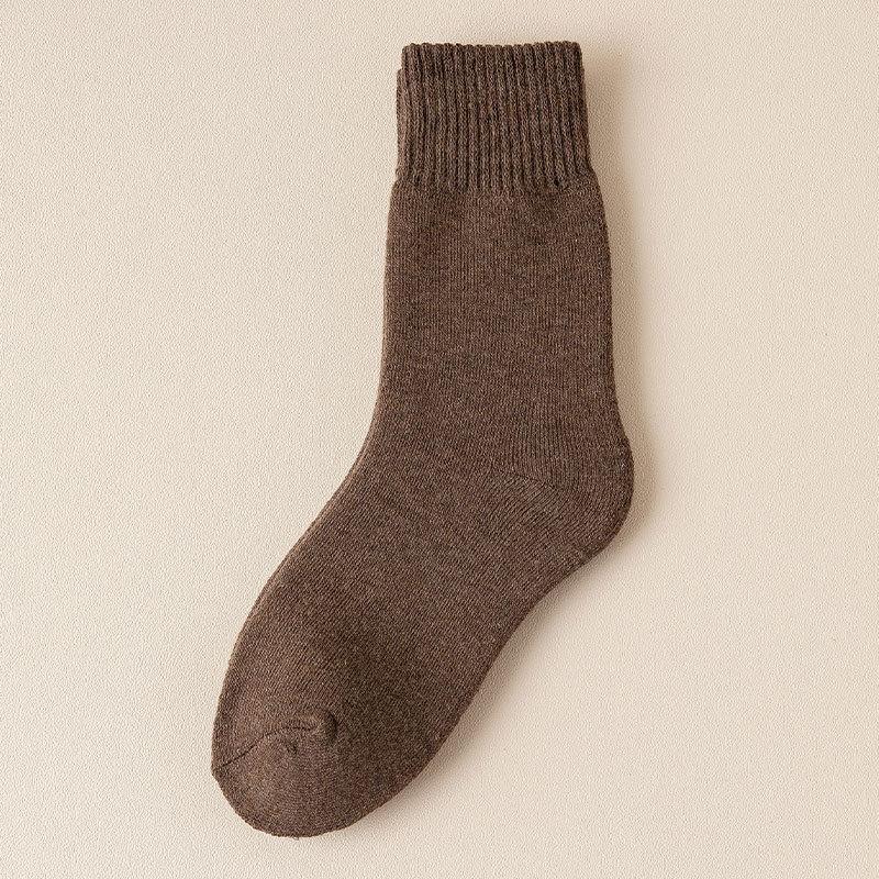 Women's Autumn and Winter Fleece Mid-calf Socks In Solid Color, Thickened Loops, Warm Towels, Sweat-absorbing Long Calf Socks