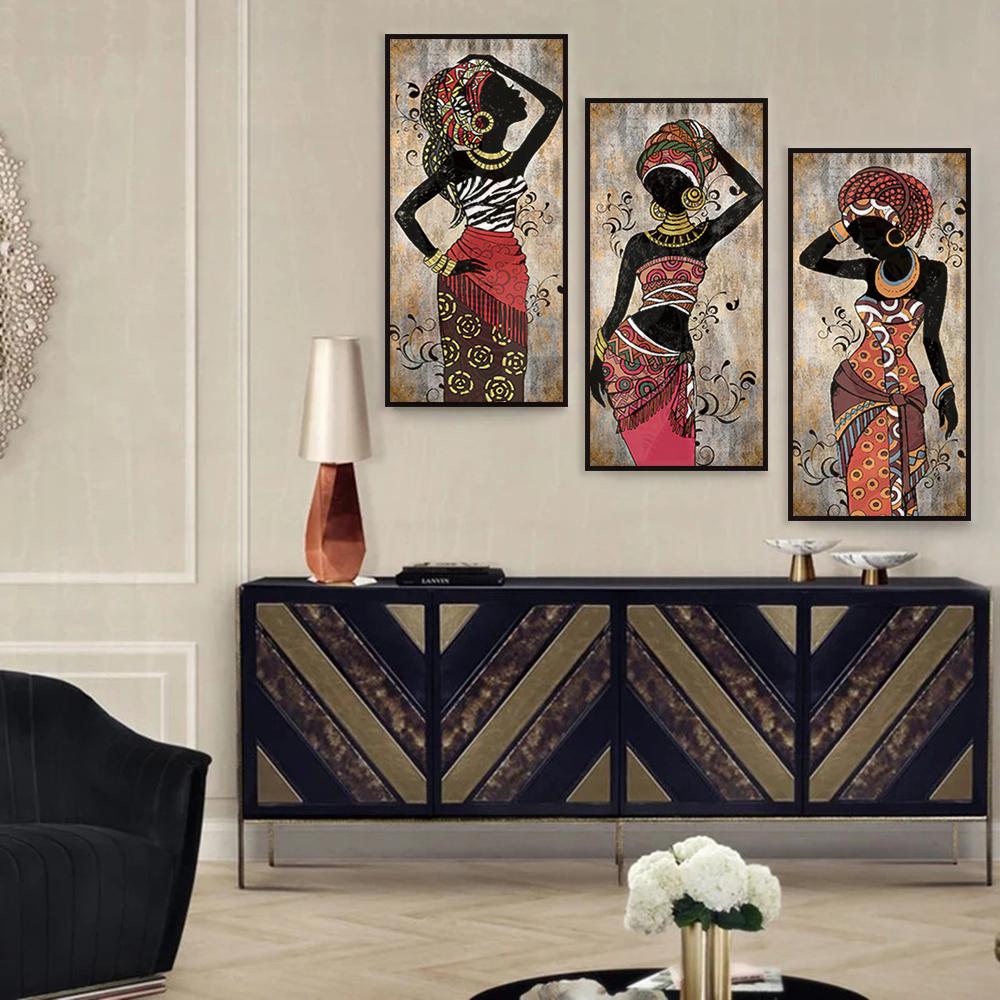 Póster Artístico de pared estilo silueta de vestido de mujer africana famosa, decoración del hogar, pintura en lienzo, impresión de imagen