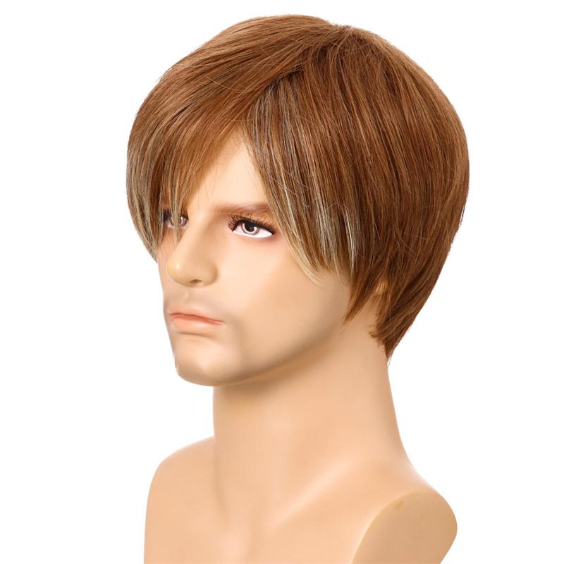 Synthetic Short Mens Wig with Side Bangs Wig Male Natural Pixie Cut Hair Daily Wig Cosplay Soft Heat Resistant Fiber