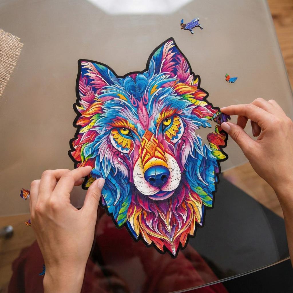 Eco wooden wolf puzzle animal puzzle 147 pieces Father's Day