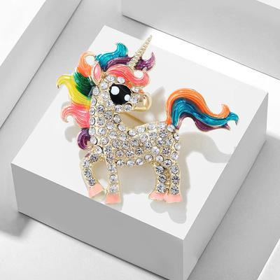Fashion Pony Brooch Horse Inlaid Diamond Painting Oil Animal Unicorn Pin Exquisite Clothing Accessories Spot