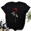 Neue Rote Rose Print Frauen T Shirt Schwarz T Shirt Harajuku Koreanischen Stil Grafik Tops Kawaii Weibliche T-shirt Tops Frauen T Shirts