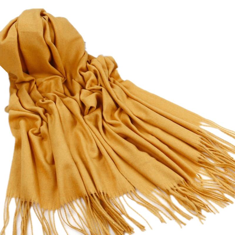 Warm Tassel Shawl Autumn and Winter Solid Color Cashmere Scarf Winter Solid Color Wool Scarf for Men and Women