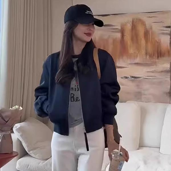 

Женская бейсбольная куртка с круглым вырезом в американском стиле, весна 2025 - Повседневный, Высококлассный, Омолаживающий кардиган XL (60-70 kg) темно-синий