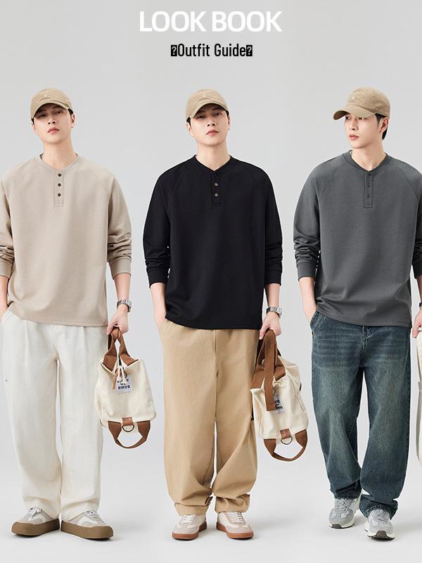 2025 Men's Trendy Casual Long Sleeve T-shirt Sweatshirt: Spring & Autumn Fashion Base Layer