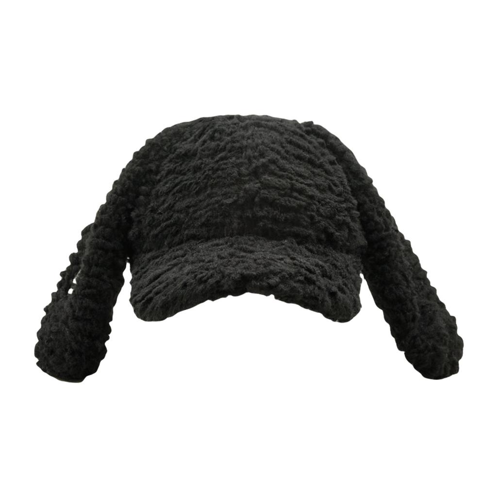 Winter Warm Cap Plush Hat with Rabbit Ears Soft Breathable Furry Baseball Hat Women Headdress Outdoor Activity Headgear