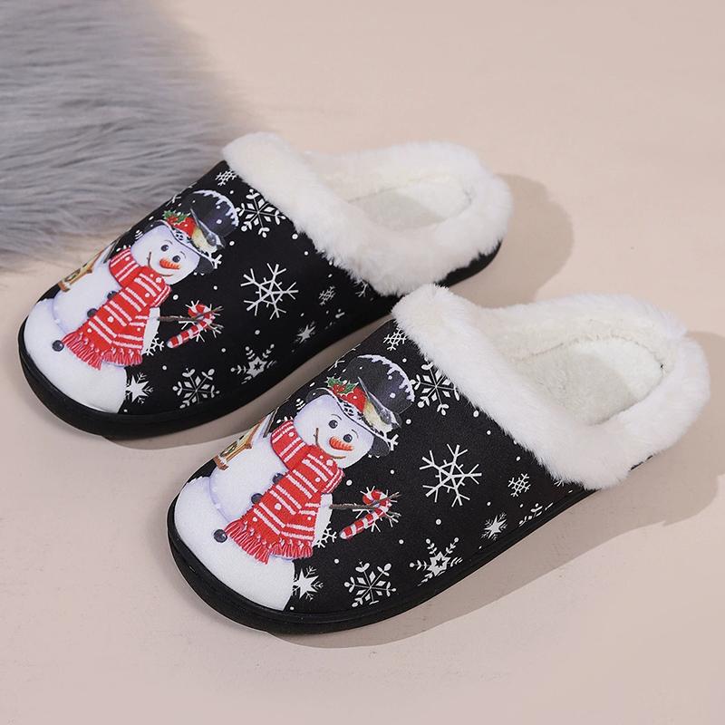 Fashion Christmas Cute Cartoon Cotton Slippers Women Mix Color Anti Slip Plush Slides Woman Indoor Comfort Warm Cotton Slippers Mujer