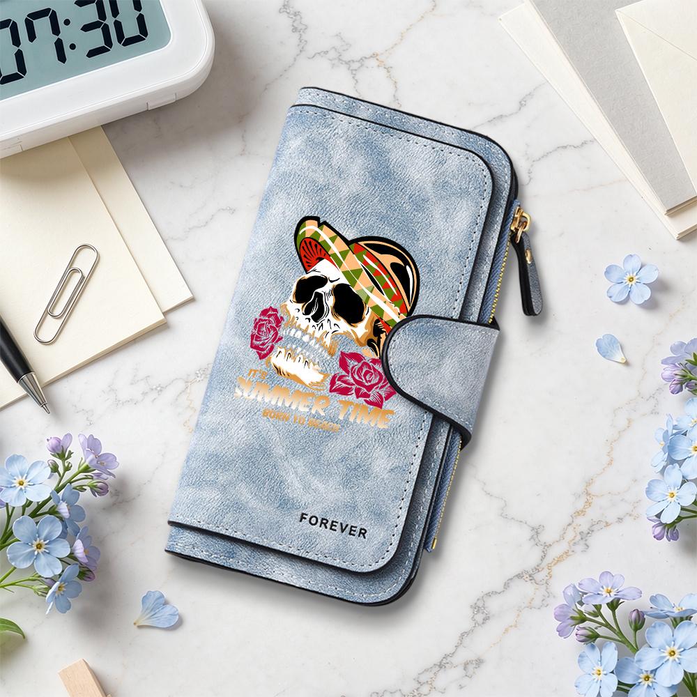 Skull Pattern Long Wallet Multi Card Slots Casual Fashion Portable Daily Use Purse