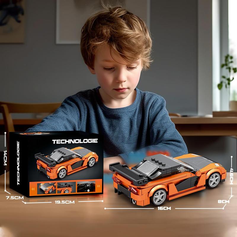 Orange Sports Car Building Block Creative City Vehicle Classic Car Model Bricks Desktop Display Kids Toys Holiday Gifts