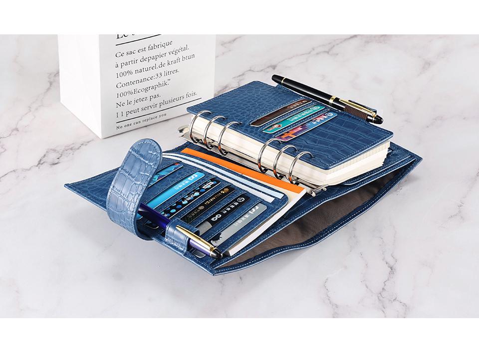 Portable Crocodile Pattern Leather Notebook with Card & Cash Slots