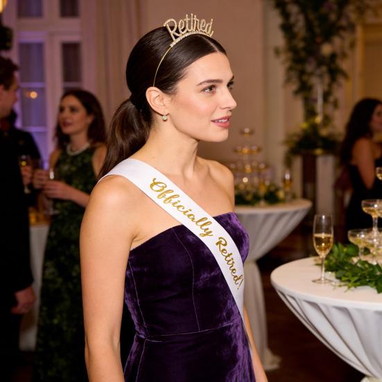 2 st/set pensionsfestskärp tiara-kit roséguld pensionskrona satinbälte med sidokammar festtillbehör