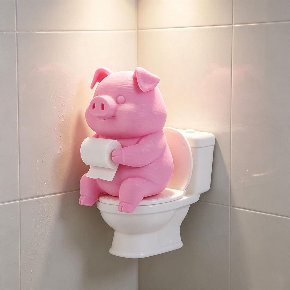 Cartoon Pig Figurine 3D Printed Pig Sitting On Toilet Cute Pig Desktop Ornaments Home Office