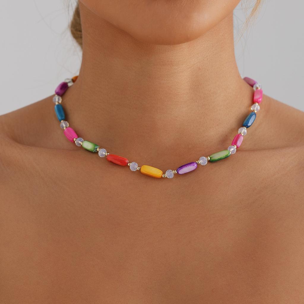 Nischen-Luxus Retro Bunt Perlmutt Halskette Armband Damenmode Schlichte Kristall Schlüsselbeinkette Halskette