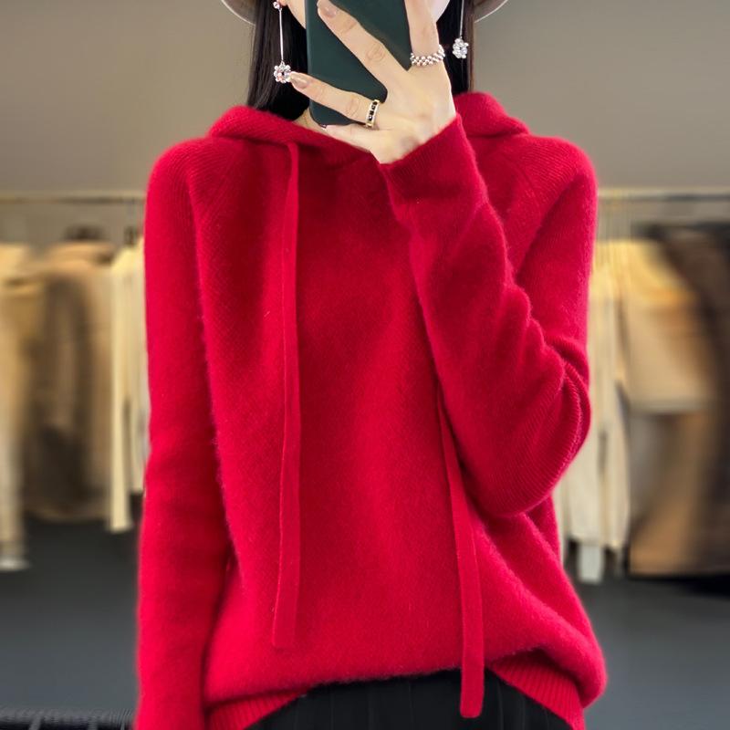 The New Hooded Sweatshirt for Women In Autumn and Winter Is A Base Layer with A Knitted Sweater and A Casual Large-sized Sweater