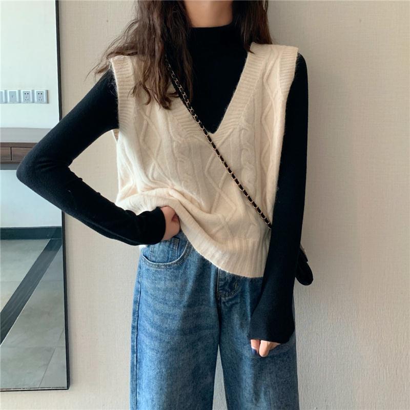 

Свитер-жилет, теплые вязаные свитера без рукавов с v-образным вырезом, жилет, женские осенне-зимние повседневные свободные однотонные джемперы, верхняя одежда S белый