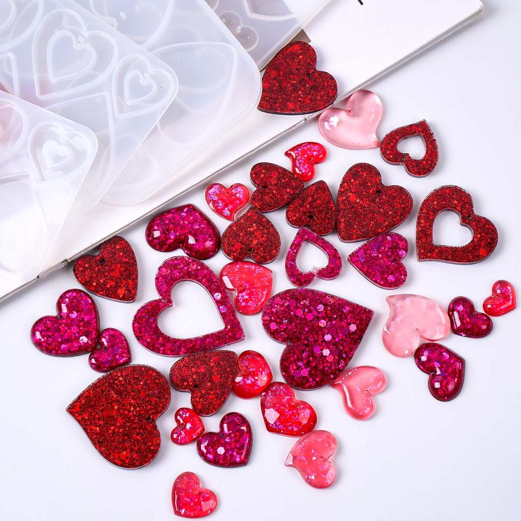 Heart Series Earrings Silicone Mold DIY Valentine's Day Decor Crafts Making Epoxy Resin Pendant Necklace Keychain Jewelry Molds