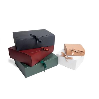 Black Folding Gift Present with Lid Luxurious Red Ribbon Cardboard Gift Boxes Wedding Graduation Gift Anniversary Birthday Souvenir Packaging Box