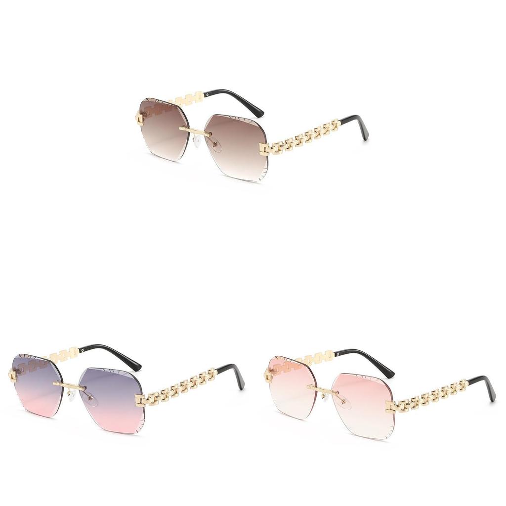 Unisex Retro Frameless Sunglasses With Gold Metal Frame Uv400 For Beach And Outdoor Activities