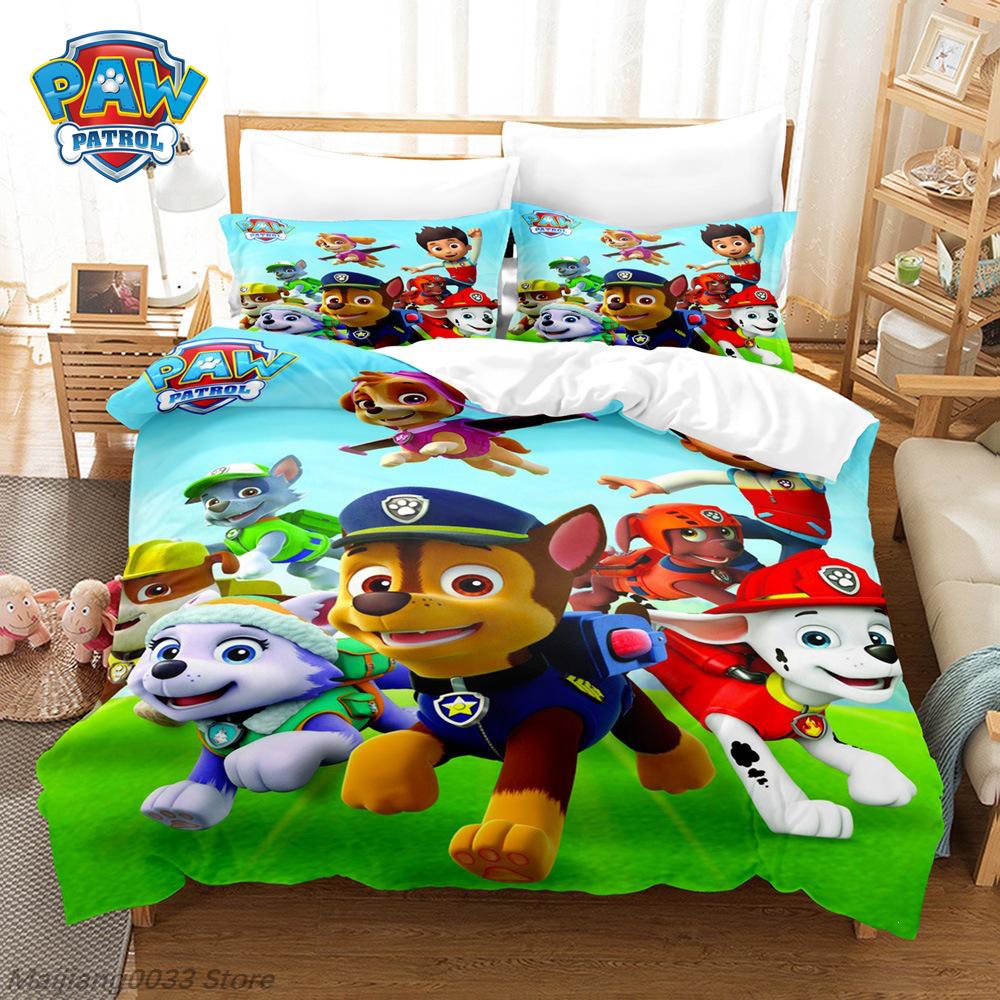 Paw Patrol Cute Puppy Duvet Cover Set, Cartoon Anime Quilt Cover with Pillowcase, Soft Bedding, Bedroom Decor Gift for Kids