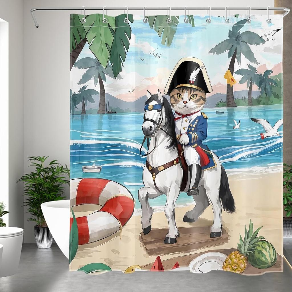 Cute Funny Dinosaur Shower Curtain for Kids Bathroom, Cartoon Dino Floral Plant Pattern White Polyester Fabric Animal Bathroom