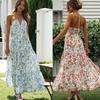 Summer Chiffon V-neck Sleeveless Long Dress For Holiday Sexy Flower Printed High Waist Loose Beach Dress Women Vestidos 25318