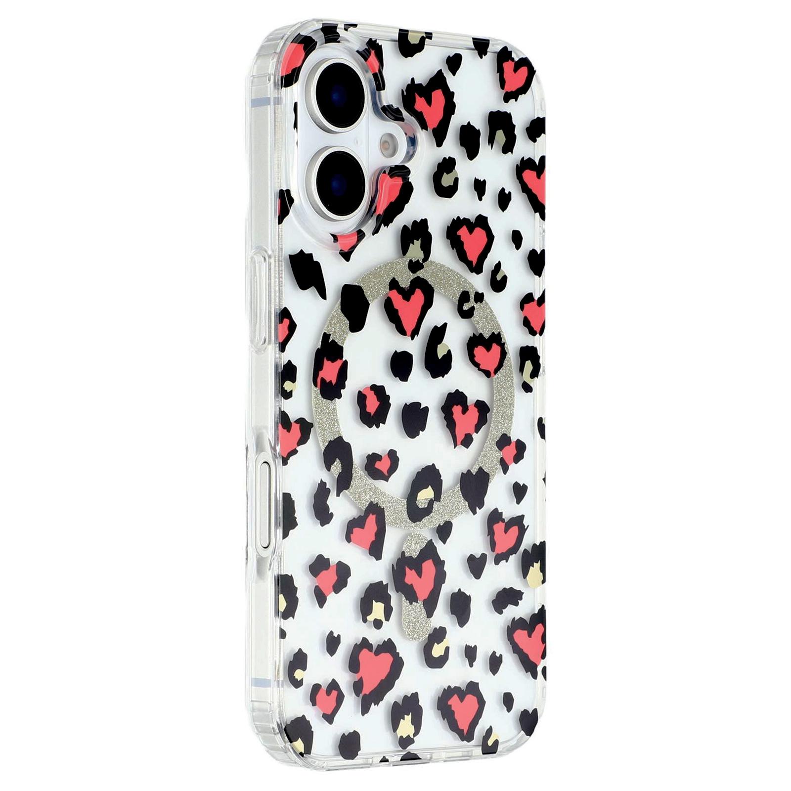 

For iPhone 16 Magnetic Case Clear Anti-Yellowing PC + TPU Phone Back Cover Leopard Print Design A