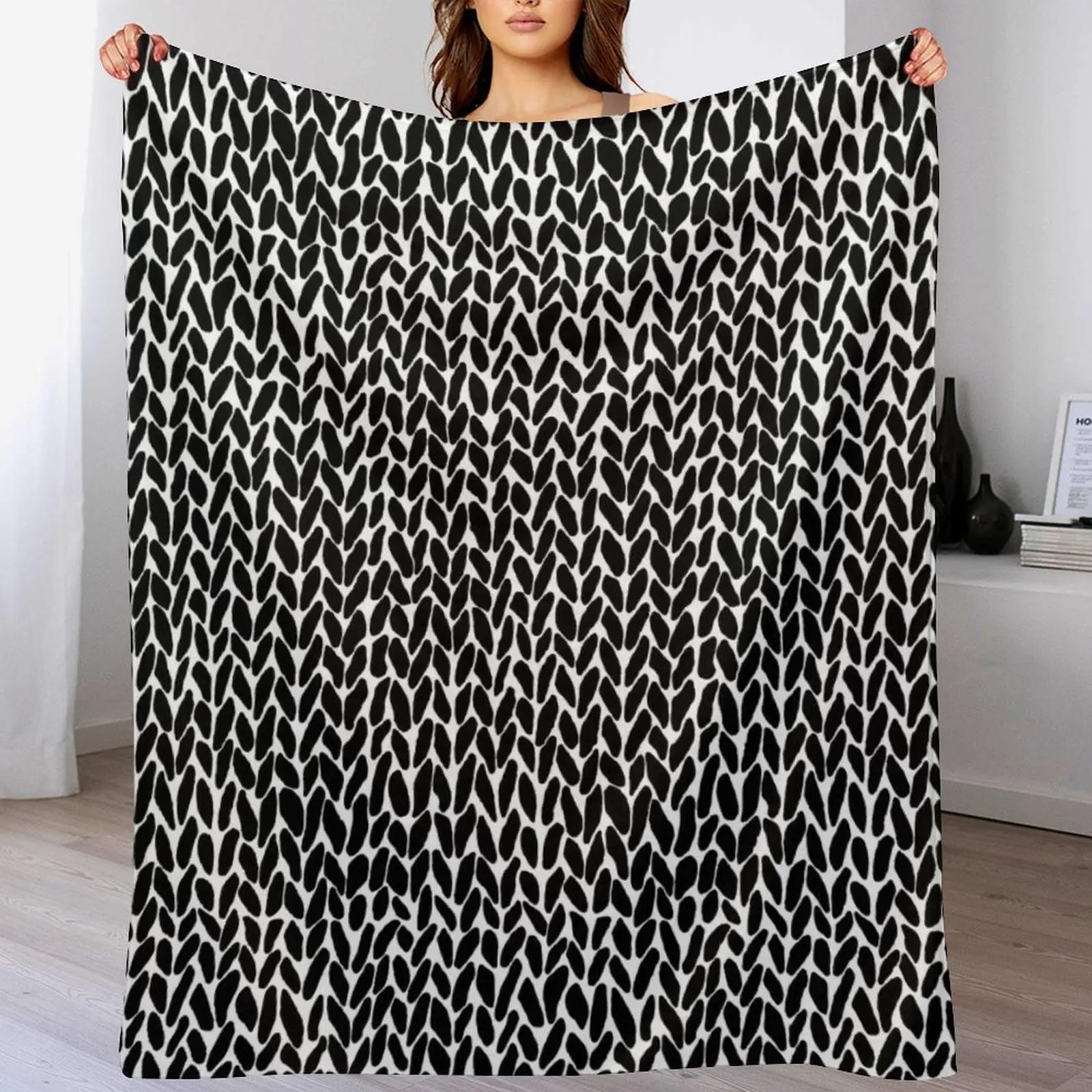 

Hand Knit Black Throw Blanket Lightweight Cozy Blanket for Bed Sofa 102x76cm(40x30in)