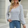 Women's  And Winter  Solid Round Neck Long Sleeve Knit Sweater Pullover Sweater