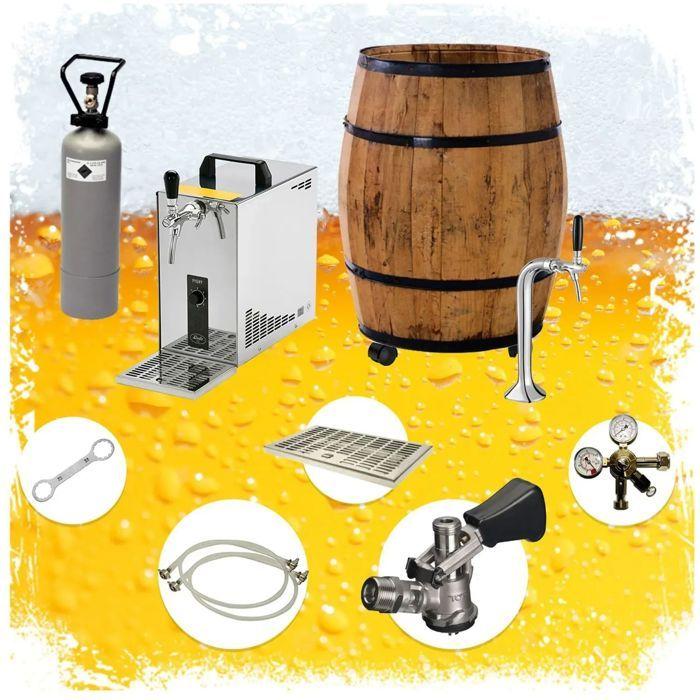 Bar à bière mobile - ICH-ZAPFE.DE - barRIQUE - Fût chêne 225L - Tireuse PYGMY 25 30L/h - Colonne chromée mono‑ligne