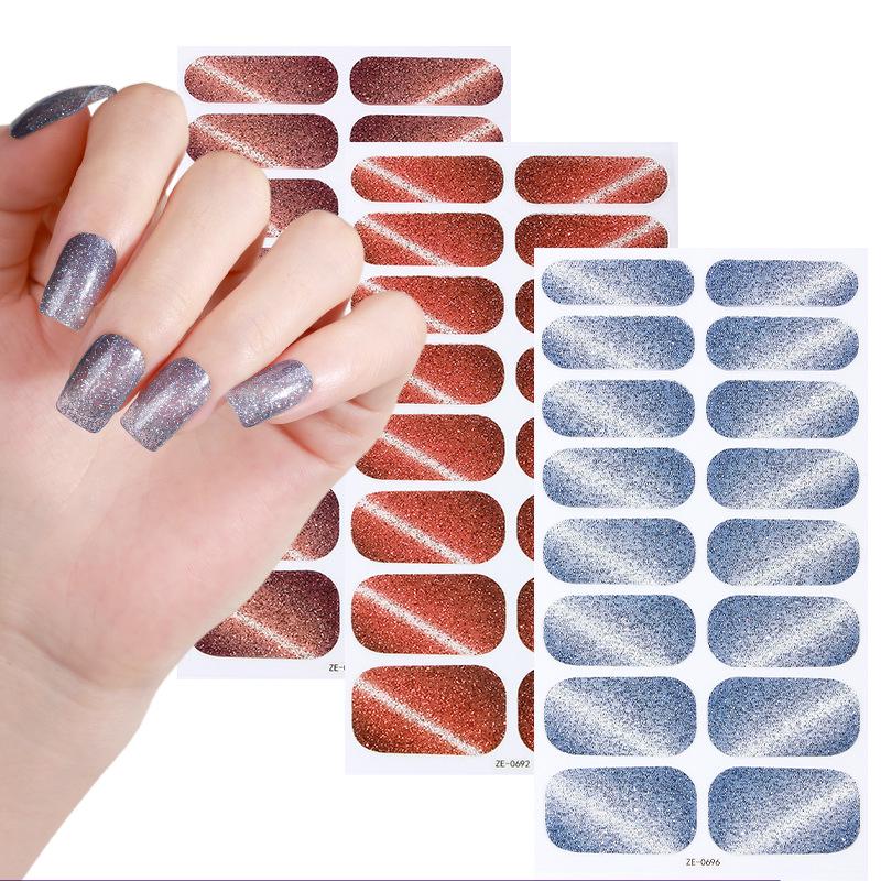 Cat Eye Gradient Glitter Waterproof Nail Stickers