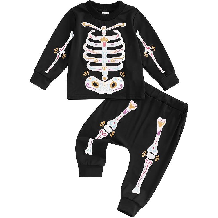 Toddler Boy Skeleton Outfits Crew Neck Long Sleeve Pullover Sweatshirt Pants Baby Infant Halloween Outfits