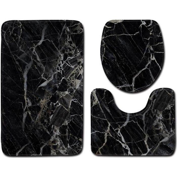 Tapis de Bain - 50x80cm - Marbre Noir - 3 pièces - Moderne