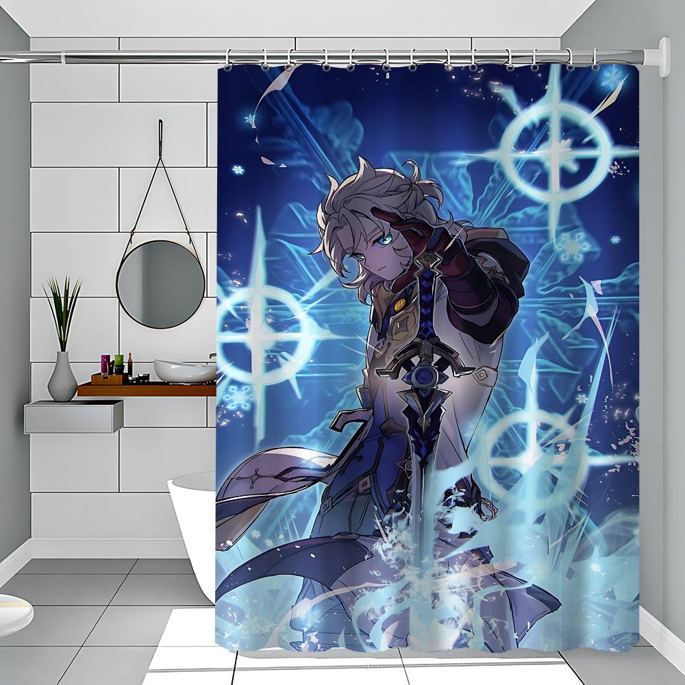 Genshin Albedo Shower Curtain With Waterproof And Mold Resistant Shower Curtain Polyester Durable Bathroom Screen With Hook