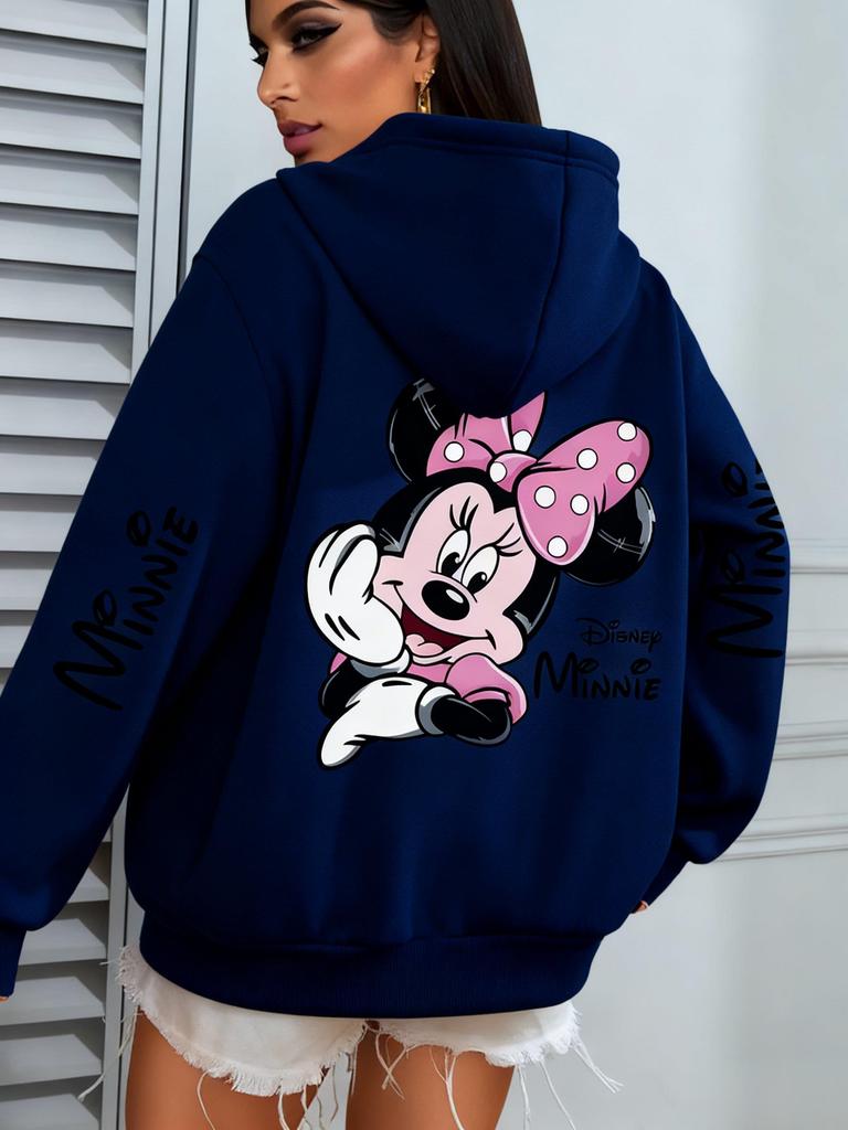 Disney Minnie Women Men Hoodie Cute Cartoon Print Oversized Loose Streetwear Autumn Winter Fashion Casual Pullover Sweatshirt