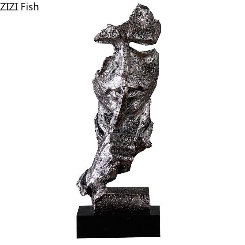 Il Silenzio è Oro Personaggio Retrò Resine Statua Scultura Astratta di Volto Umano Decorazione da Scrivania Arredamento Decorazioni per la Casa Vintage