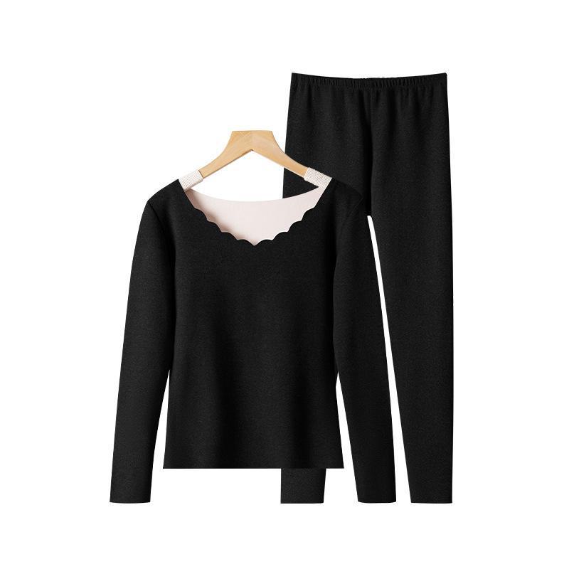 Women's Double-Sided Velvet Thermal Underwear Set - Self-Heating, Seamless Long-Sleeve Top & Pants for Autumn/Winter