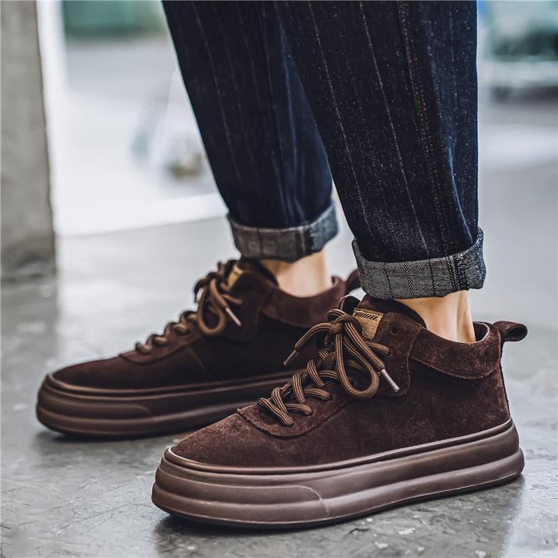 

Men s shoes 2025 autumn and winter new high-top leather shoes Korean version versatile student board shoes lightweight sports and leisure shoes men 44