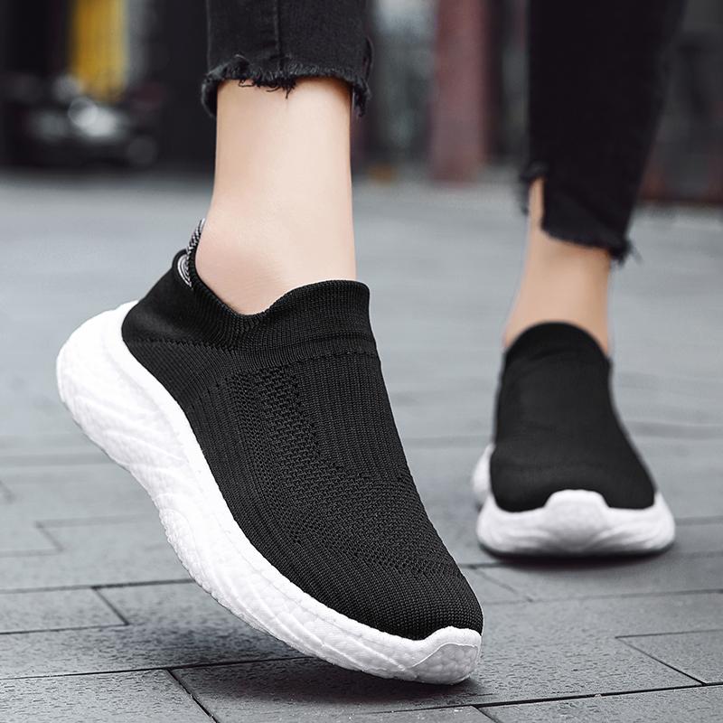 Women's Black Pink Blue Grey Sport Shoes Men Casual Slip on Socks Shoes Couple Jogging Sneakers for Students Plus Size