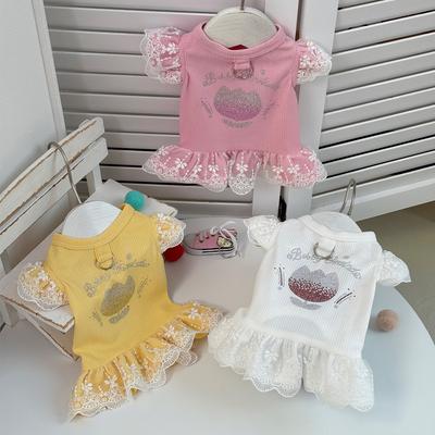 Spring and Summer New Style Pet Dog Clothes - Lace Edges with Beads and Small Dog Pomeranian Princess Dress