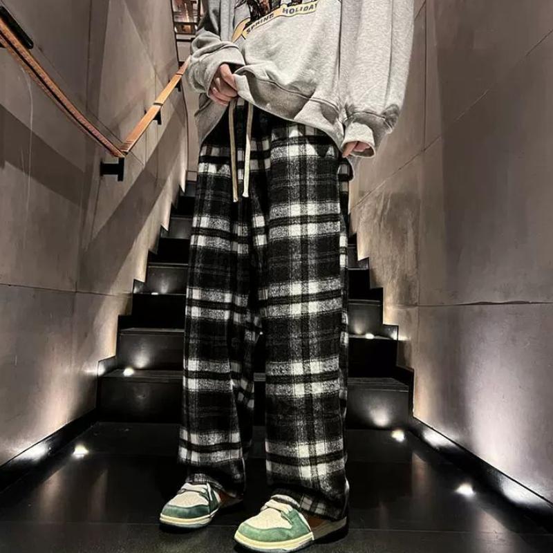Spring And Autumn New Fashion Plaid Casual Pants Everyday Versatile Wide Leg Straight Pants Loose Casual Sports Pants Large Size