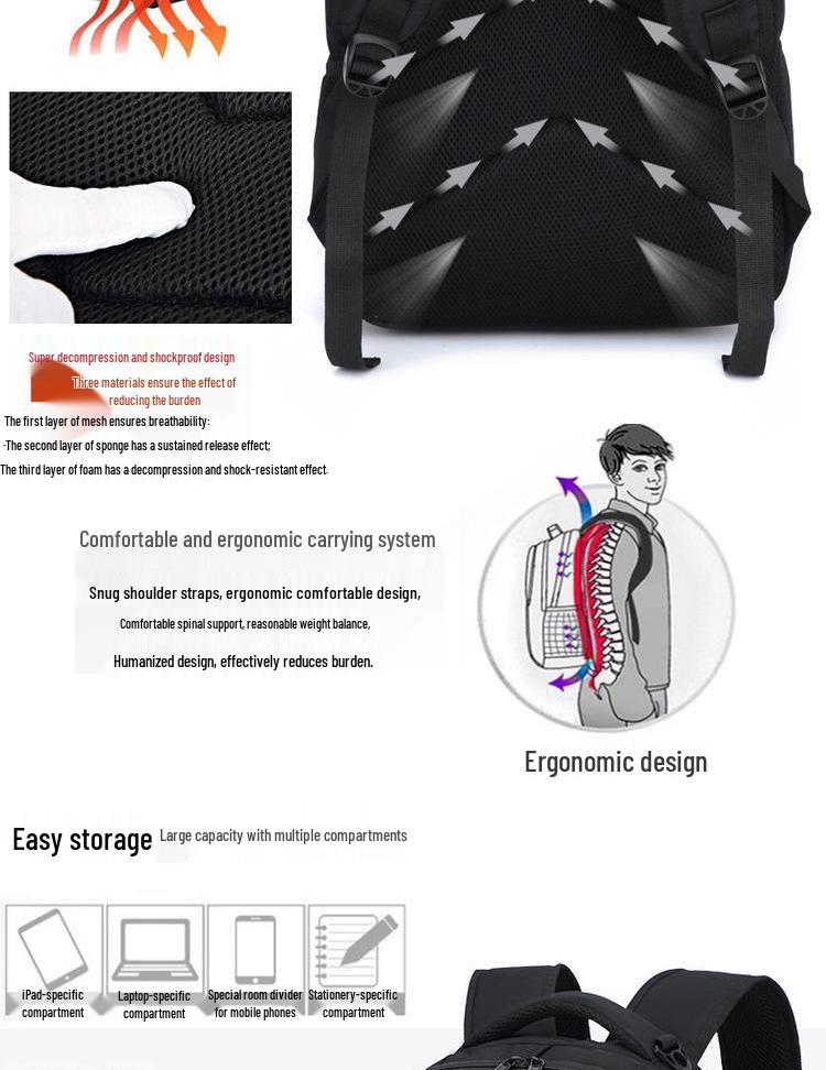Swiss Men's Large Capacity Waterproof Travel Backpack - Lightweight Laptop Bag for High School Students