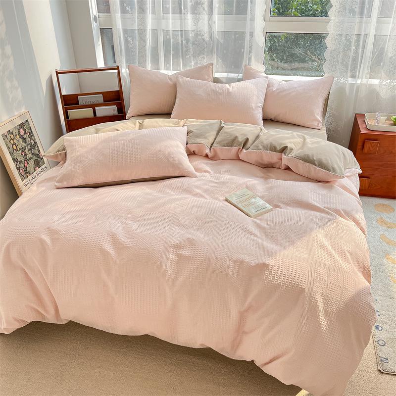 2024 A-Class Pure Cotton Bedding Set: Solid Color Duvet Cover & Bed Sheet