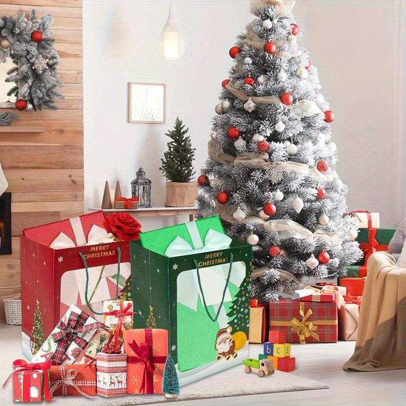 6 szt., Świąteczna torba prezentowa z okienkiem i uchwytami - Duże papierowe torby z motywem renifera na Boże Narodzenie, wesele, urodziny i przyjęcia świąteczne