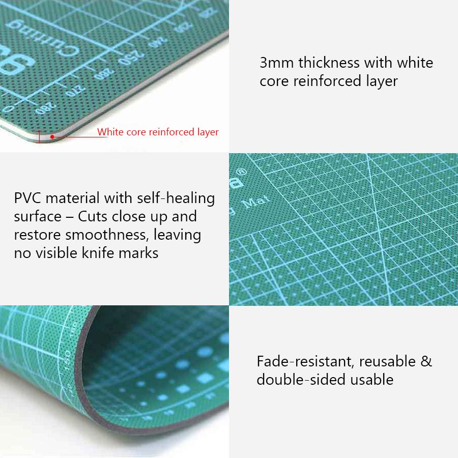 A4 Self-Healing Double-Sided Cutting Board, Grid-Patterned Craft Mat for Carving, Handmade Art and Utility Knife Cutting Tasks