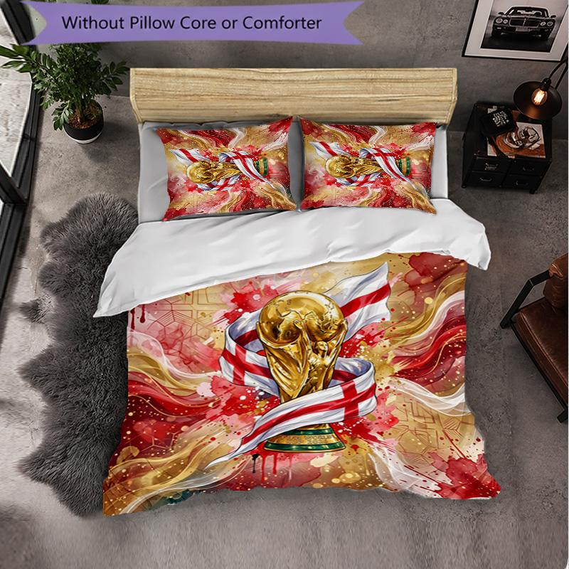 England Football Pattern 3 Pieces Bedding Set Soft Microfiber Duvet Cover with Pillow Cases for Bedroom